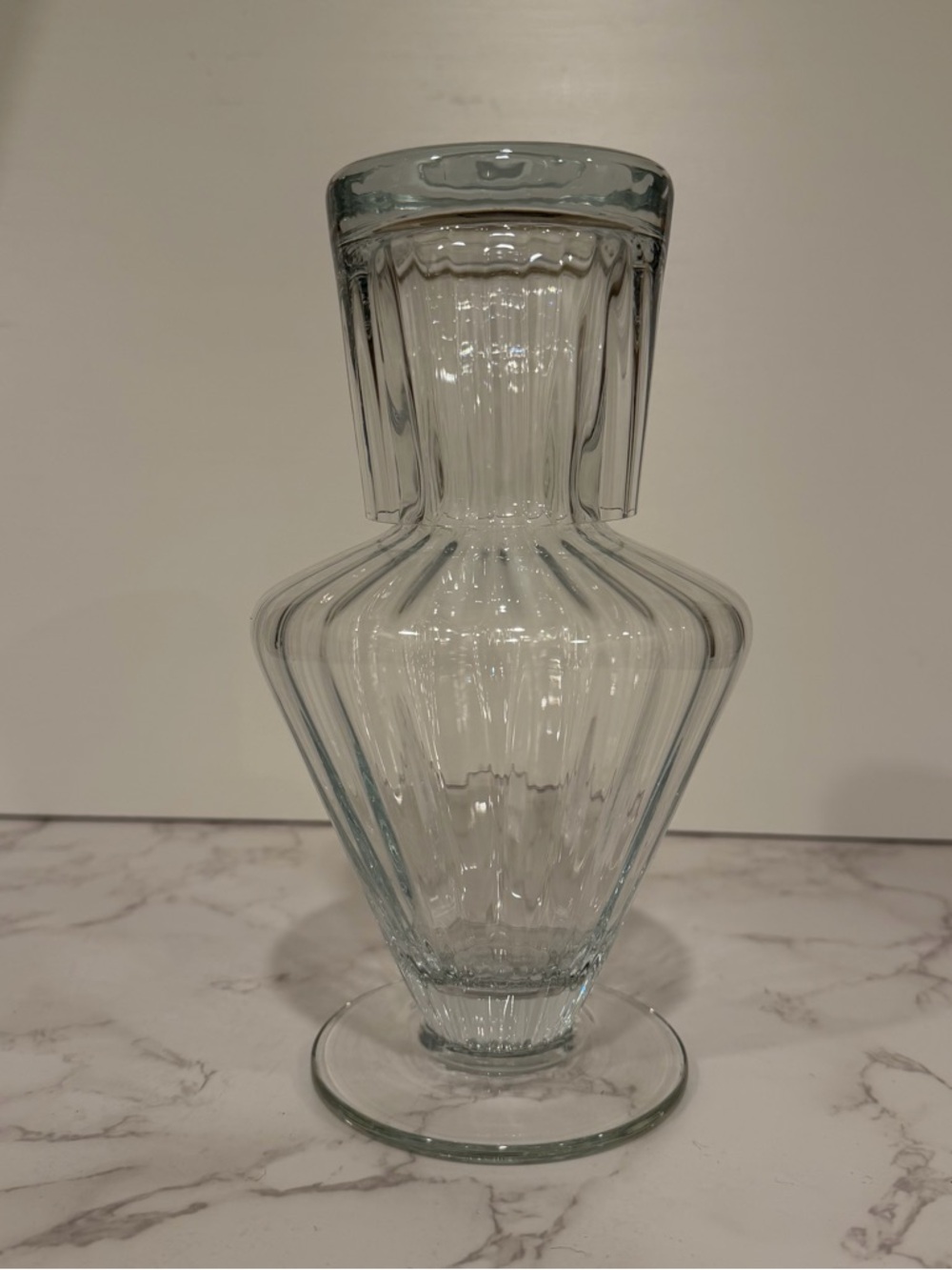 Neiman Marcus Clear Ribbed Glass Water Carafe Vase